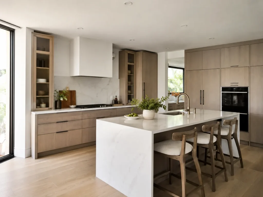 Kitchen Design in Oakland - CA shown as a designer reviews island plans with homeowners