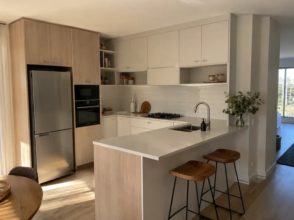 Kitchen Design in Fremont - CA displayed as a designer reviews cabinet samples beside a new island